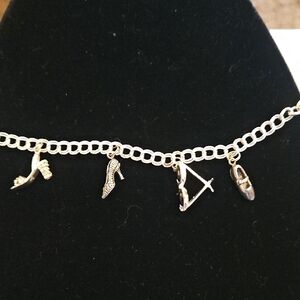 Italy 925 Charm Bracelet with Shoe's and Sunglasses all 925 1 Stone Missing Sz S